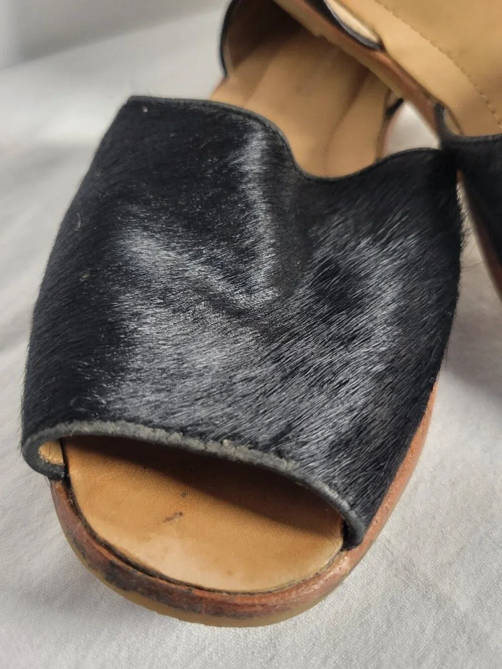 Franco Sarto Venezia Black Calf Hair D'Orsay Peep Toe Flats 7.5M